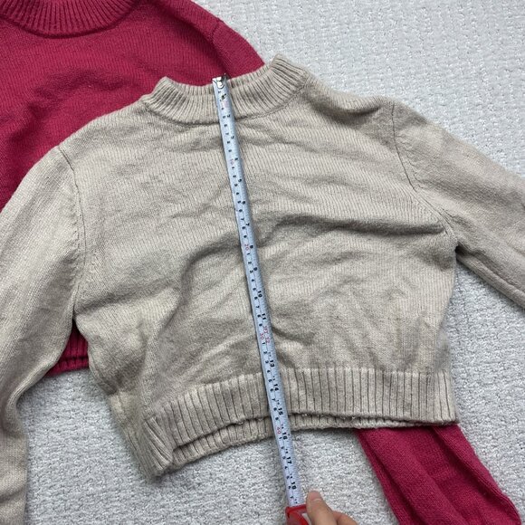 Lot x2 Garage Knit Cozy Sweater Pullover Wom S Beige / Pink Cropped Long Sleeve - Picture 7 of 14